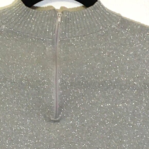 Vintage 60s 70s KMark Silver Metallic Lurex Sweater Back Zipper Holiday Glam (2) - Picture 5 of 12